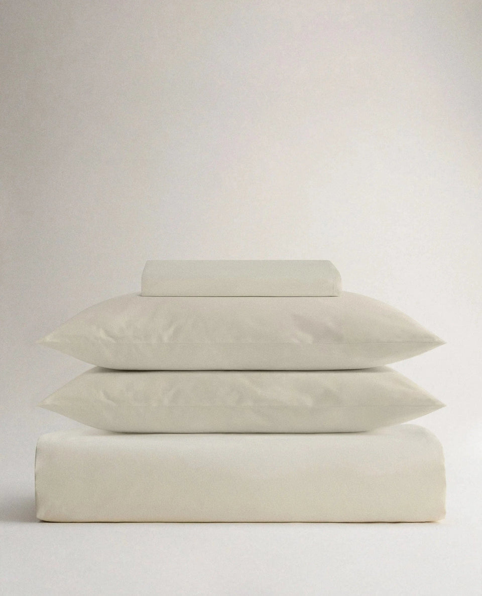 image 1 of 4 showing Rise & Fall's Crisp & Cool duvet set, colour: buttermilk fabric: percale cotton