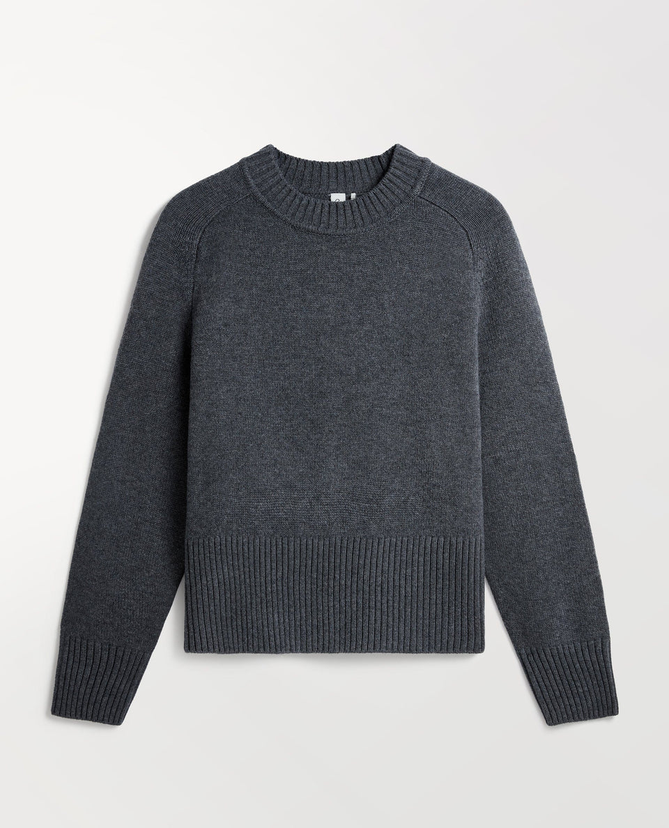 Image 2 of 5 showing Rise & Fall cashmere merino saddle sleeve crew neck jumper, colour: graphite.