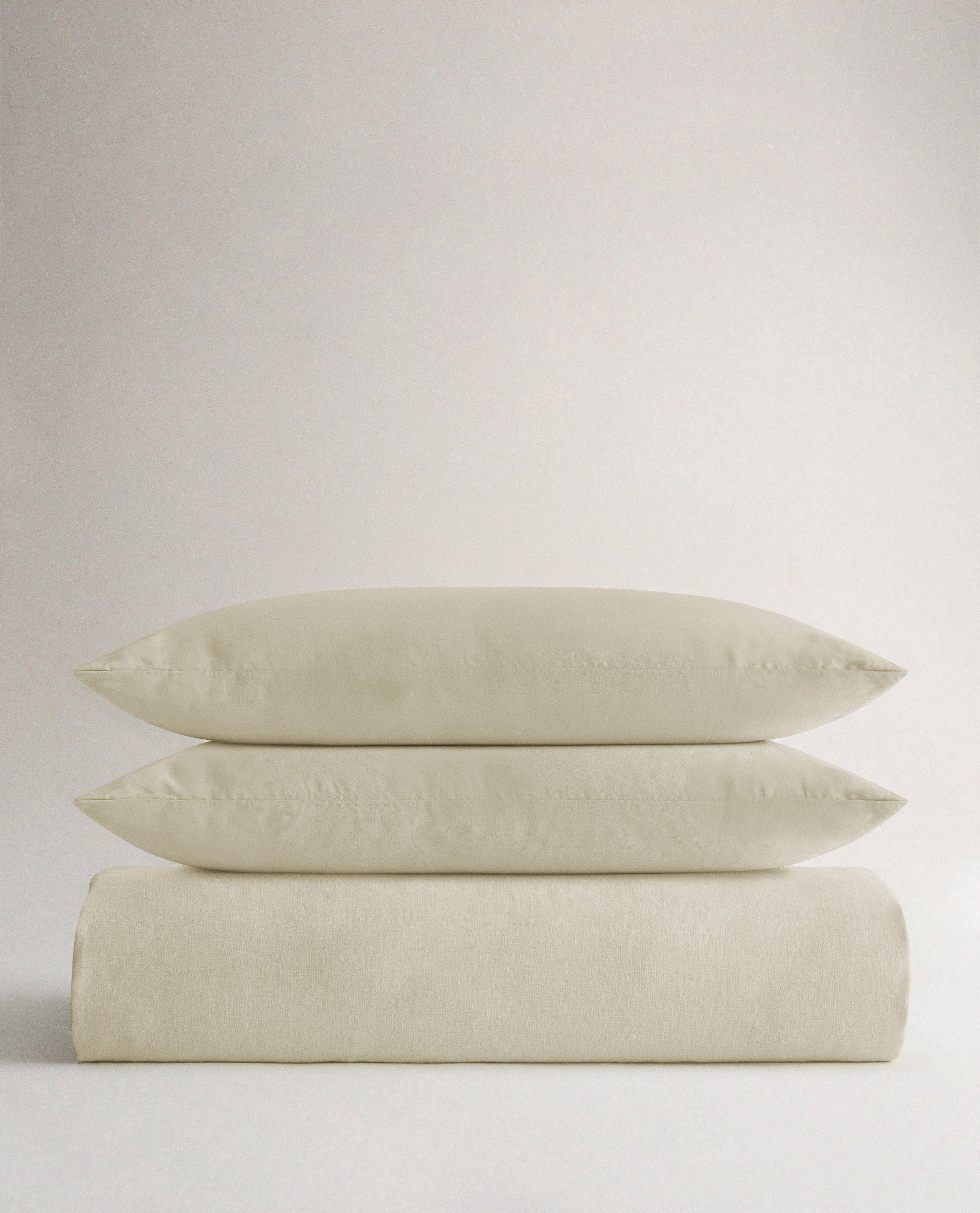 image 1 of 5 showing Rise & Fall's Relaxed & Refined linen duvet set, fabric: European flax, colour: celery