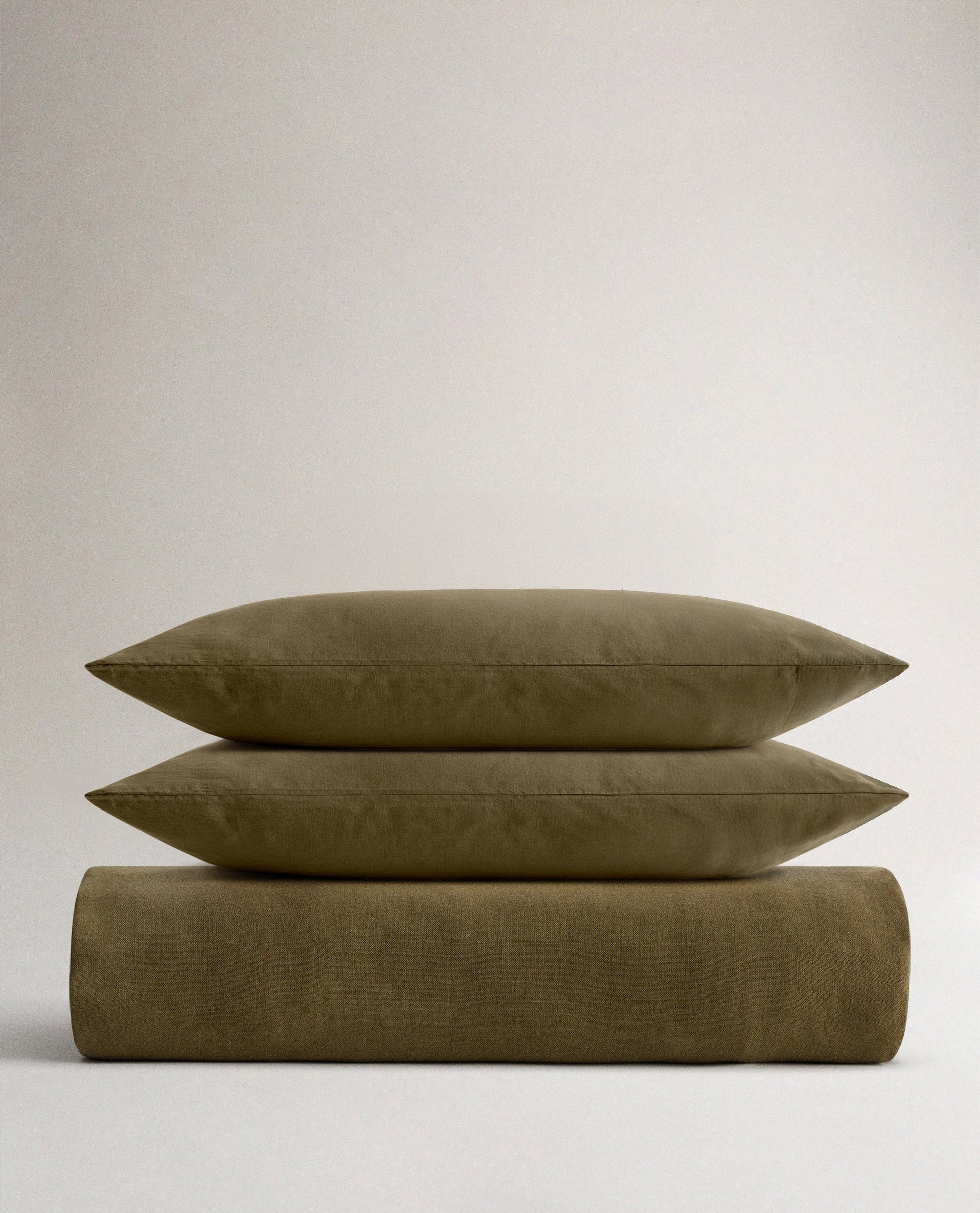 image 1 of 5 showing Rise & Fall's Relaxed & Refined linen duvet set, fabric: European flax, colour: olive