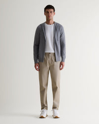 Image 1 of 6 showing man wearing Rise & Fall's fine cashmere zip hoodie, grey.