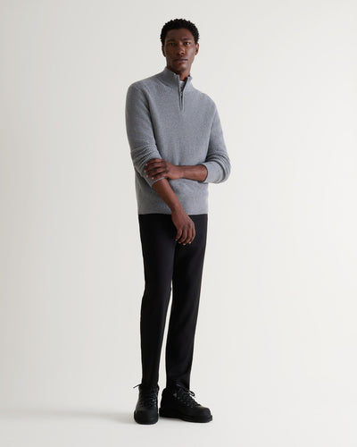 Image 1 of 6 showing man wearing Rise & Fall's Cashmere Merino Fishermans Rib 1/4 Zip Jumper in grey.