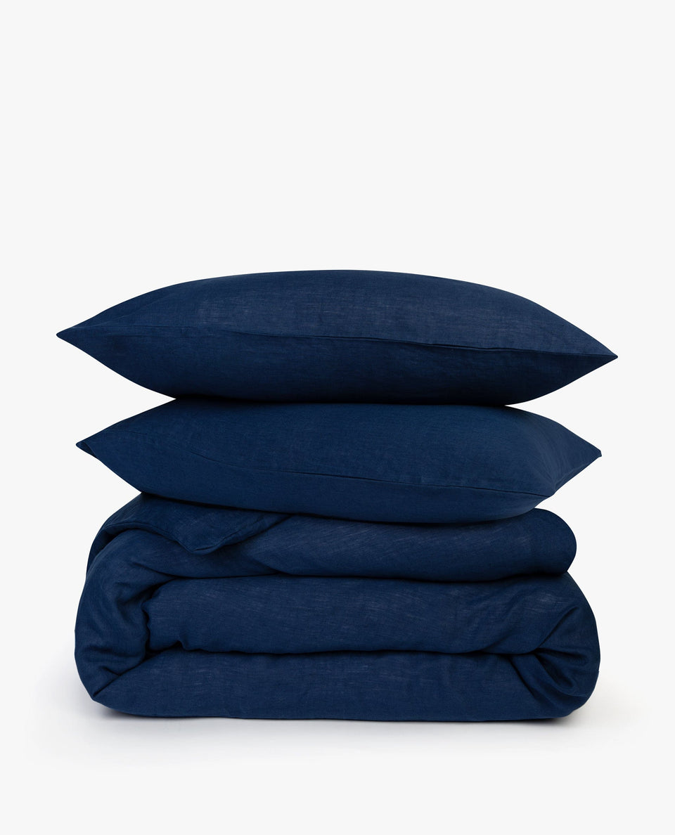 image 1 of 6 showing Rise & Fall's Relaxed & Refined linen duvet set, fabric: European flax, colour: indigo