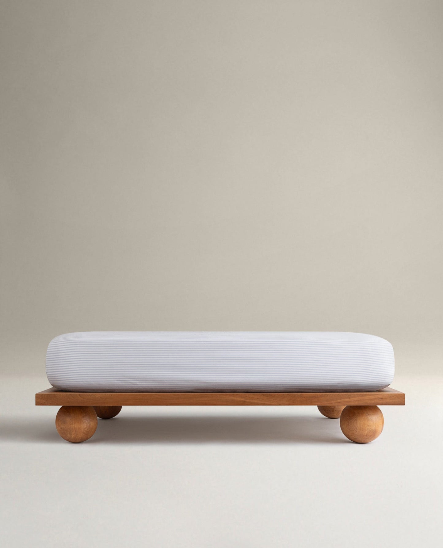 Image 1 of 6 showing Rise & Fall's Crisp & Cool organic cotton fitted sheet in blue stripe ticking.