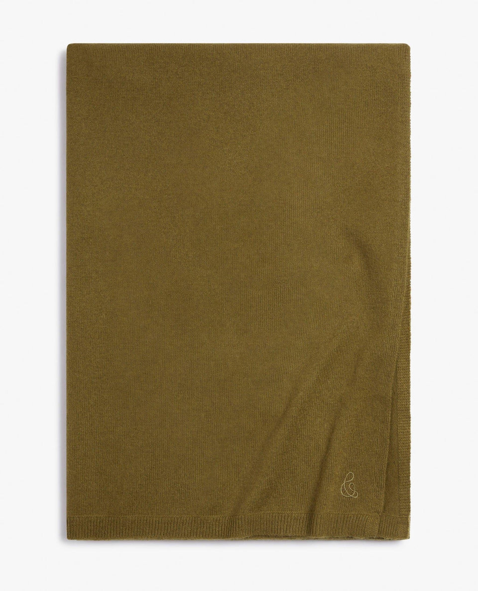 Image 2 of 2 showing Rise & Fall's oversized fine cashmere scarf in olive