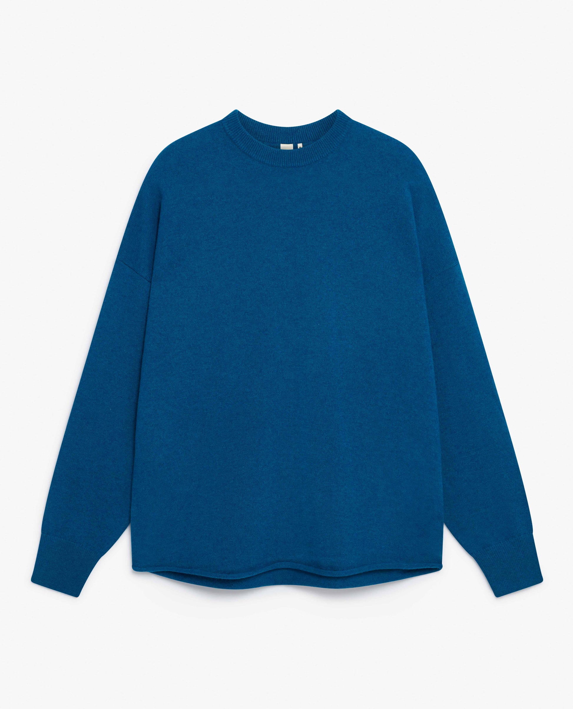 Image 2 of 3 showing Rise & Fall's viridian blue fine cashmere sweatshirt.