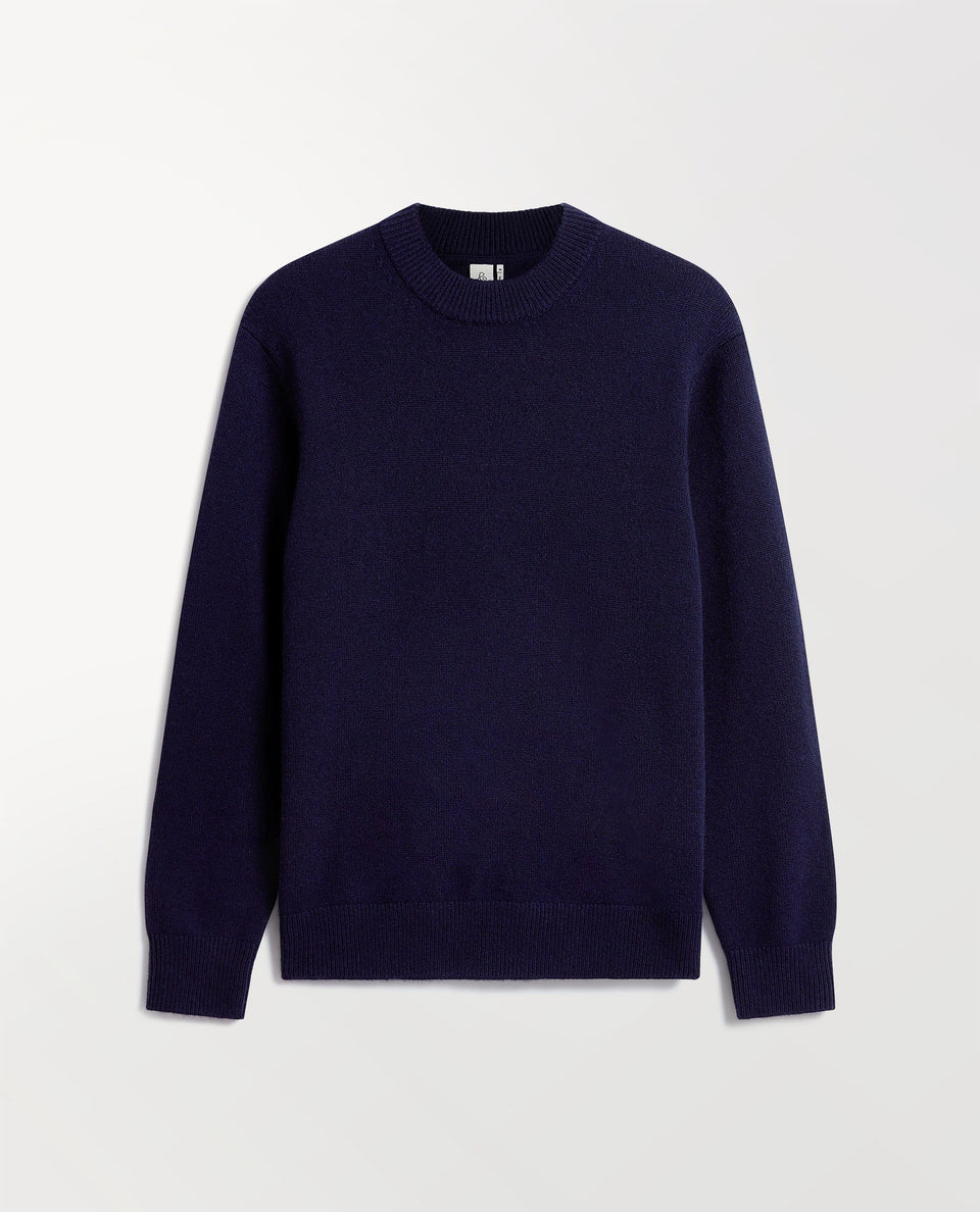Image 2 of 4 showing Rise & Fall's Finest Cashmere Mid-Weight Crew Neck Jumper in navy.