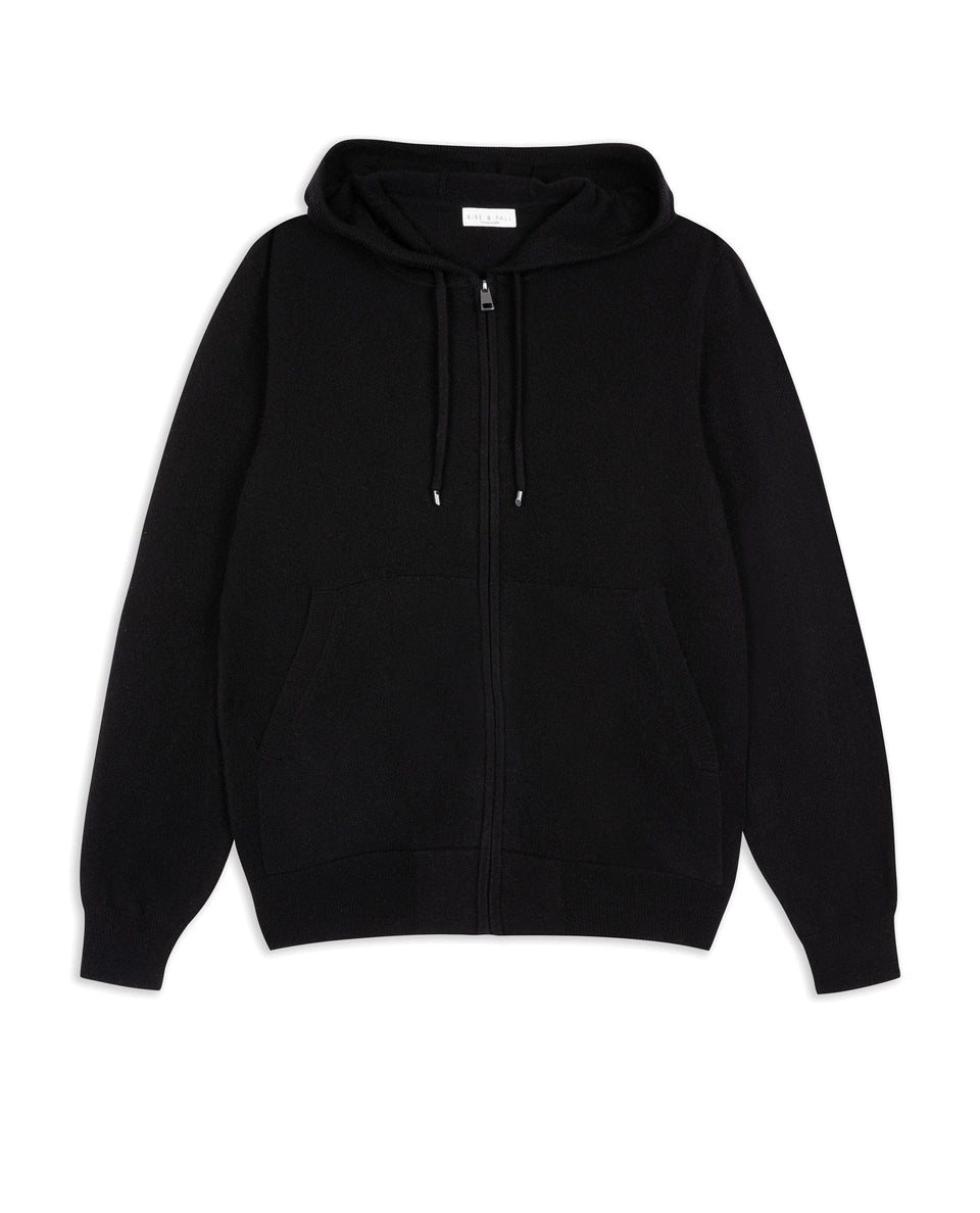 Image 2 of 4 showing Rise & Fall's fine cashmere zip hoodie, black.