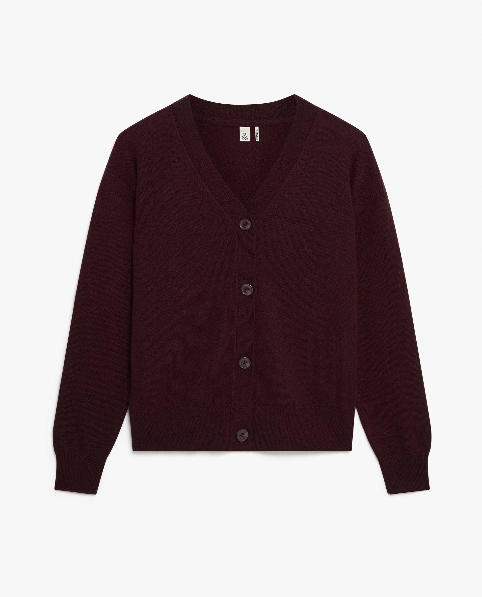 Image 2 of 4 showing Rise & Fall's oxblood fine cashmere v-neck cardigan.