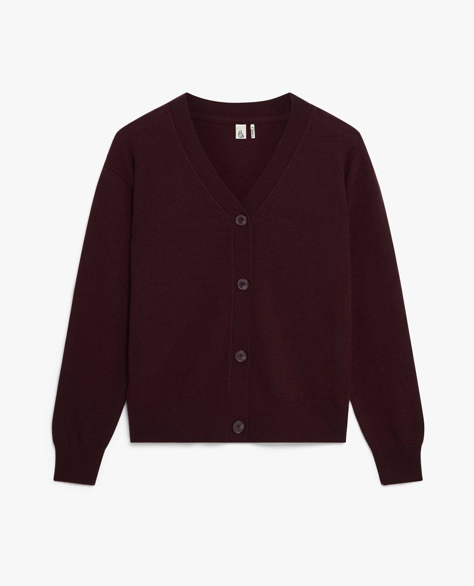 Image 2 of 4 showing Rise & Fall's oxblood fine cashmere v-neck cardigan.