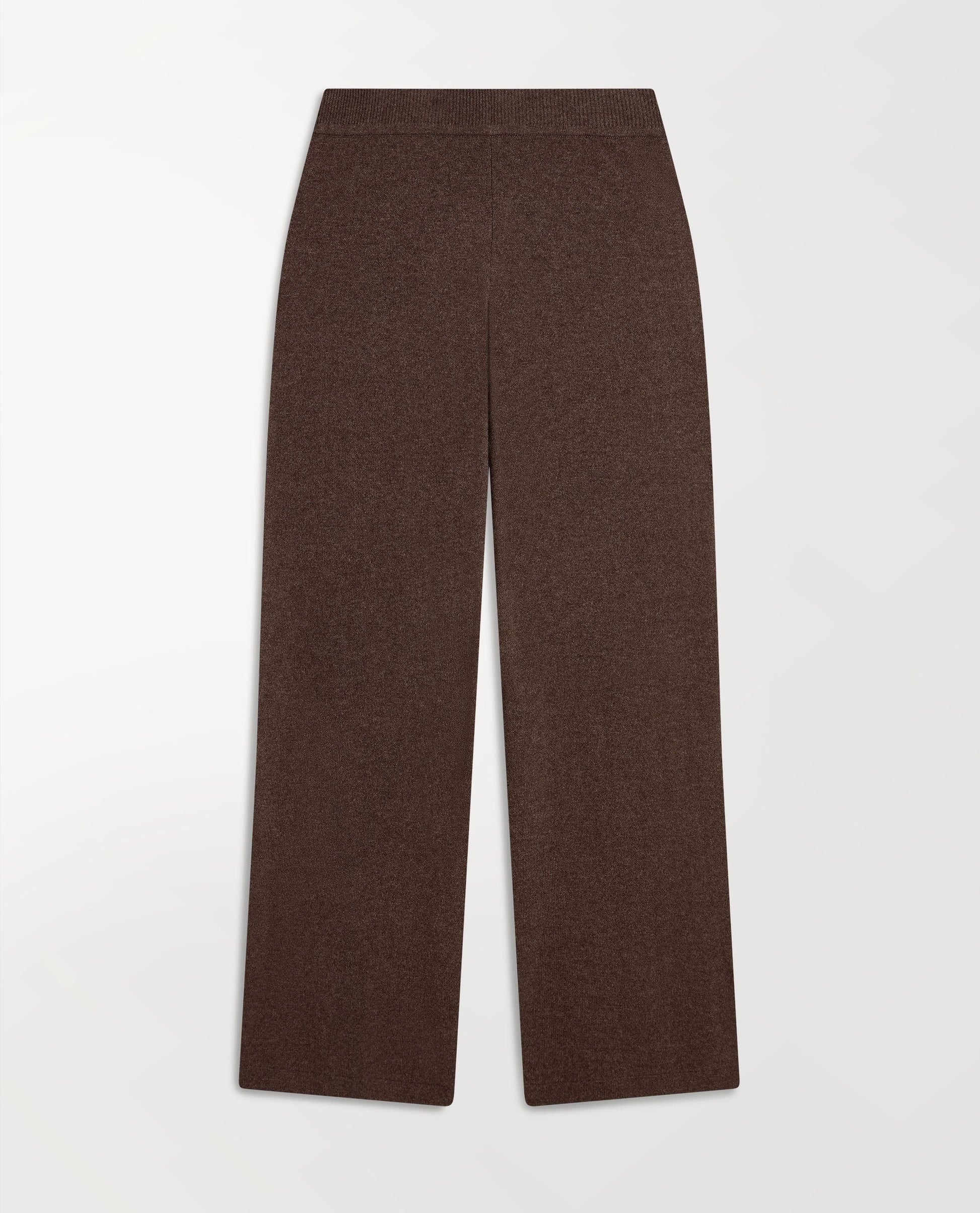 Image 2 of 4 showing Rise & Fall's chocolate brown fine cashmere wide-leg trousers.