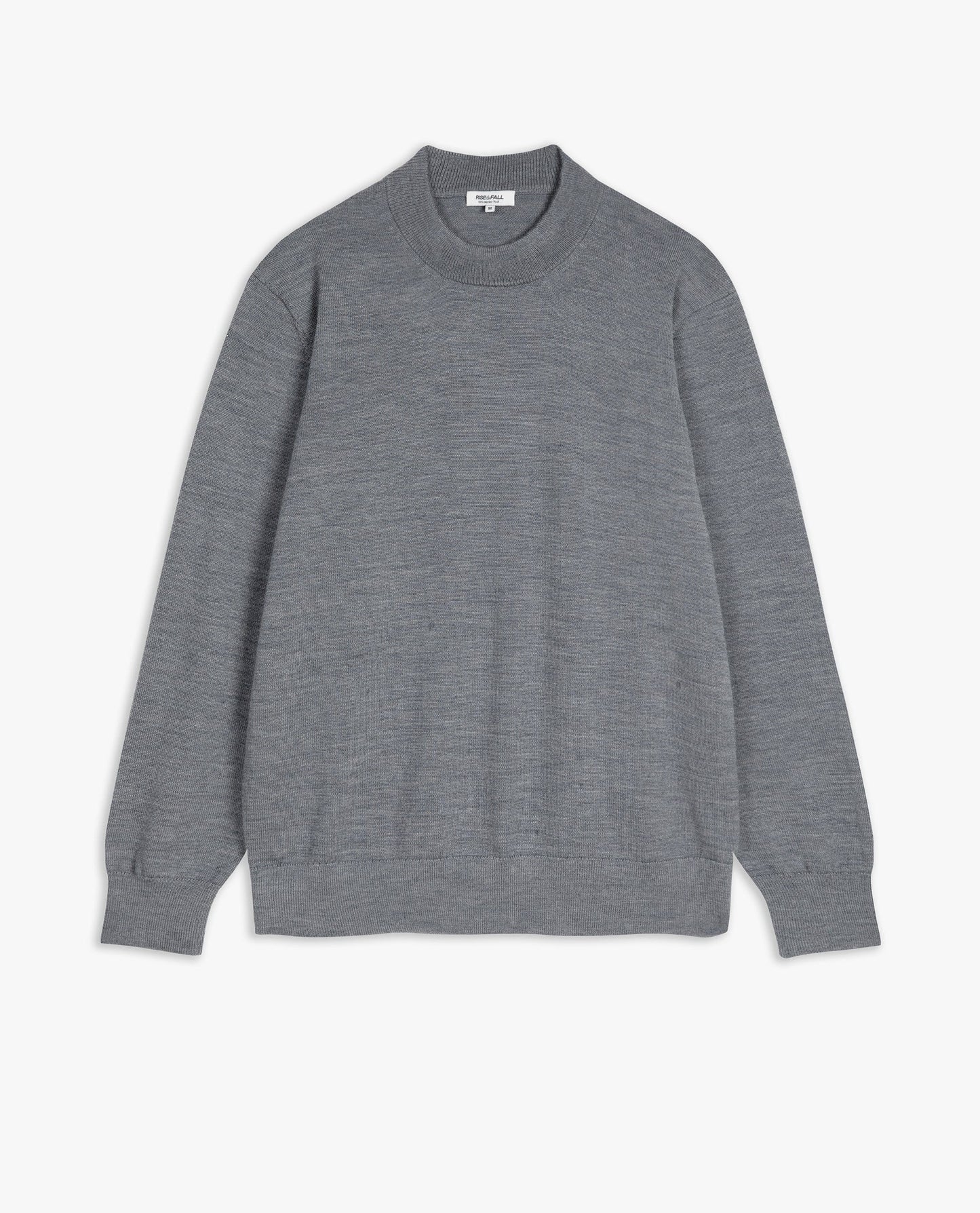 Image 2 of 4 showing Rise & Fall's merino mid-weight crew neck jumper in grey.