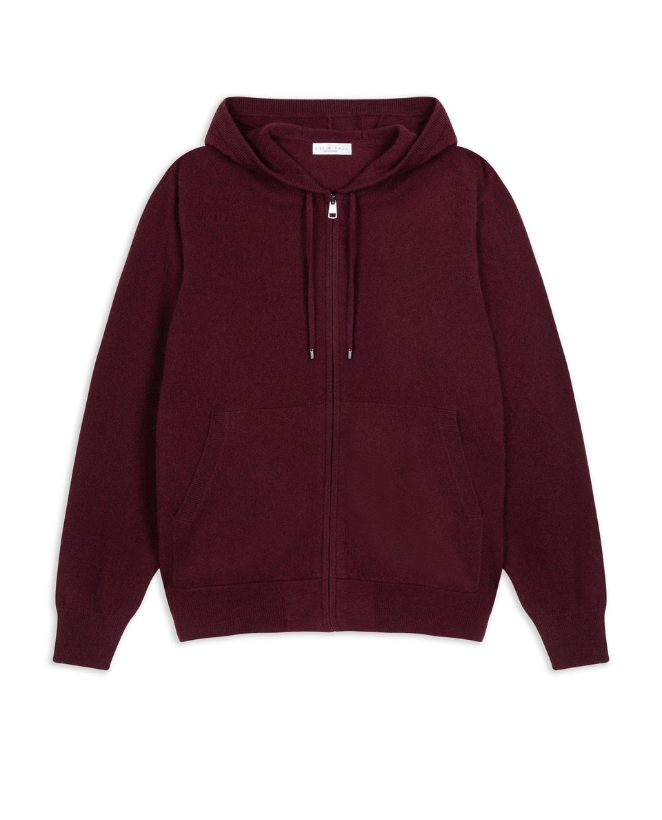 Image 2 of 4 showing Rise & Fall's  Finest Cashmere Full Zip Hoodie in Oxblood.