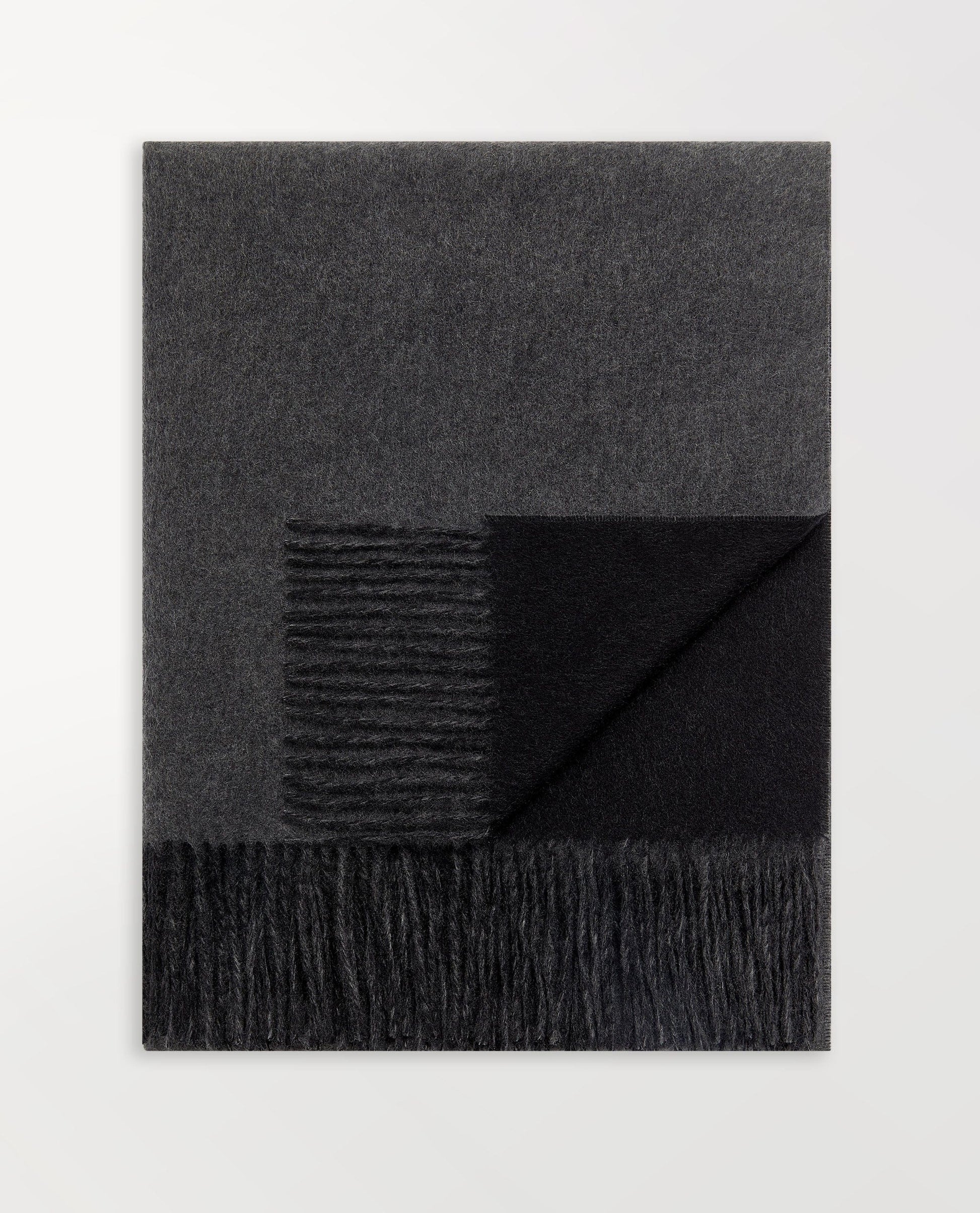 Image 5 of 5 showing Rise & Fall's finest cashmere double faced wrap, colour: charcoal and black