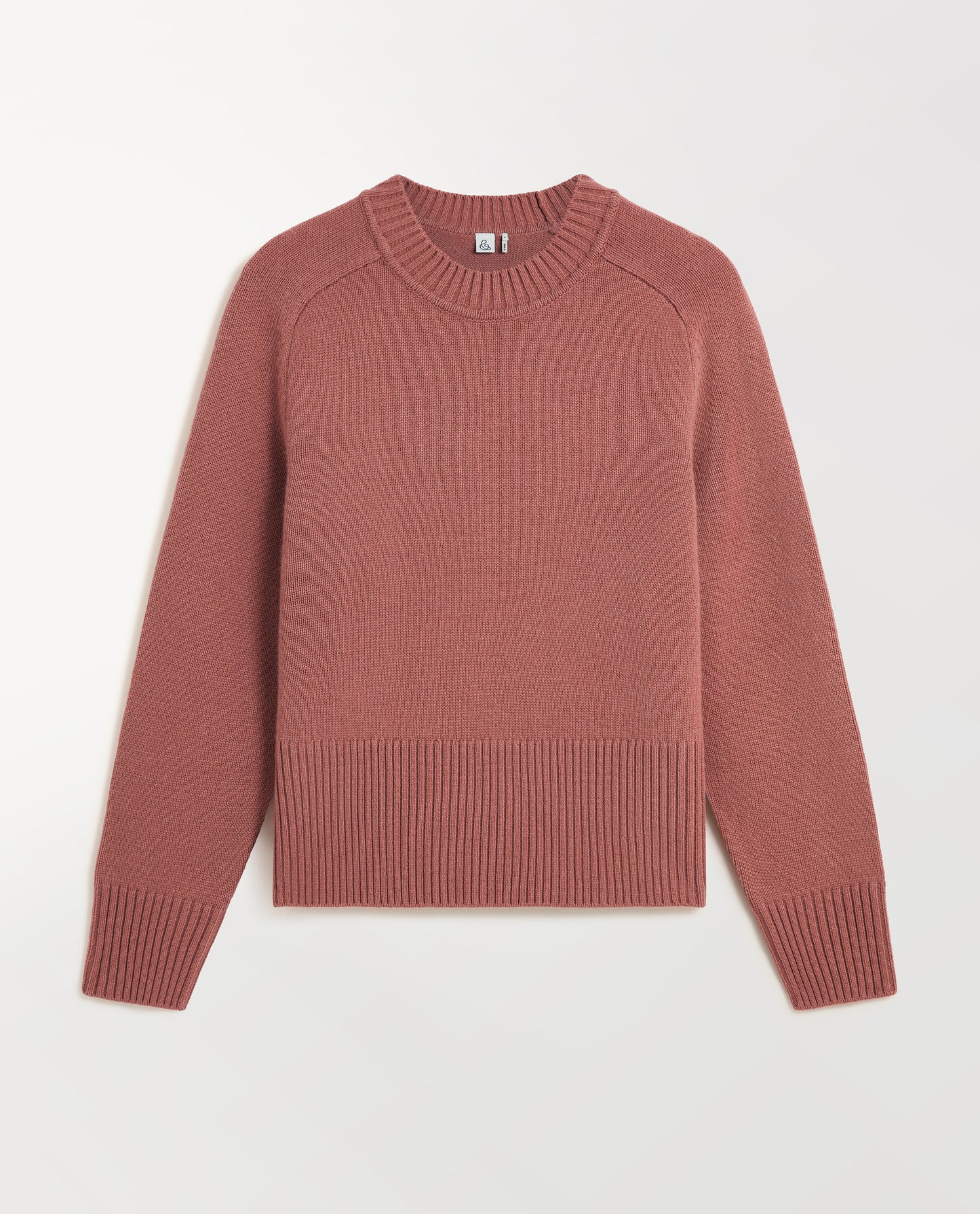 Image 2 of 5 showing Rise & Fall cashmere merino saddle sleeve crew neck jumper, colour: pink clay.