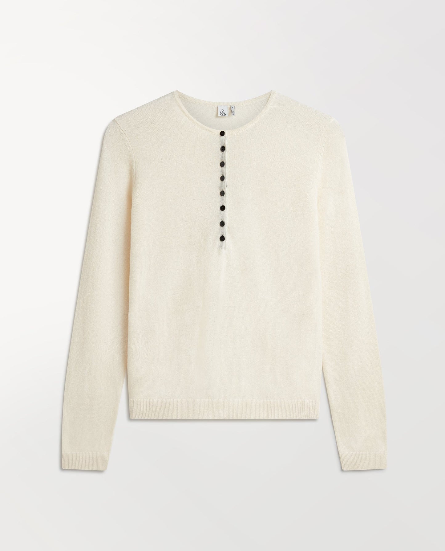 Image 2 of 5 showing Rise & Fall's buttermilk cashmere merino henley jumper.