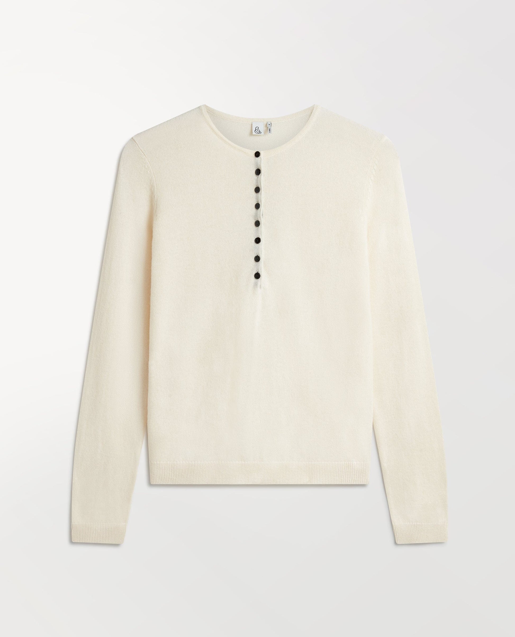 Image 2 of 5 showing Rise & Fall's buttermilk cashmere merino henley jumper.