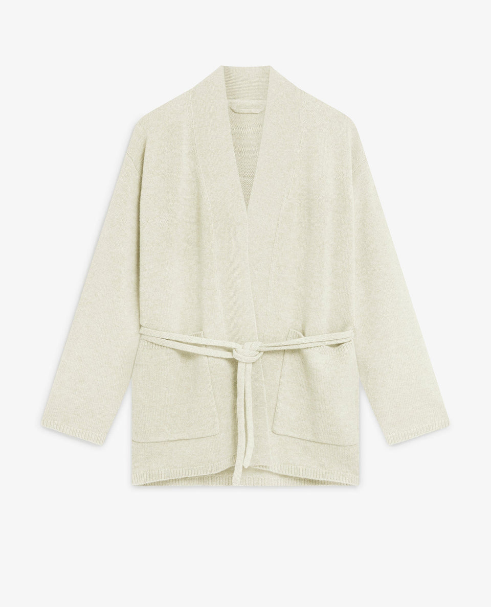 Image 2 of 5 showing Rise & Fall's cream cashmere merino belted cardigan.