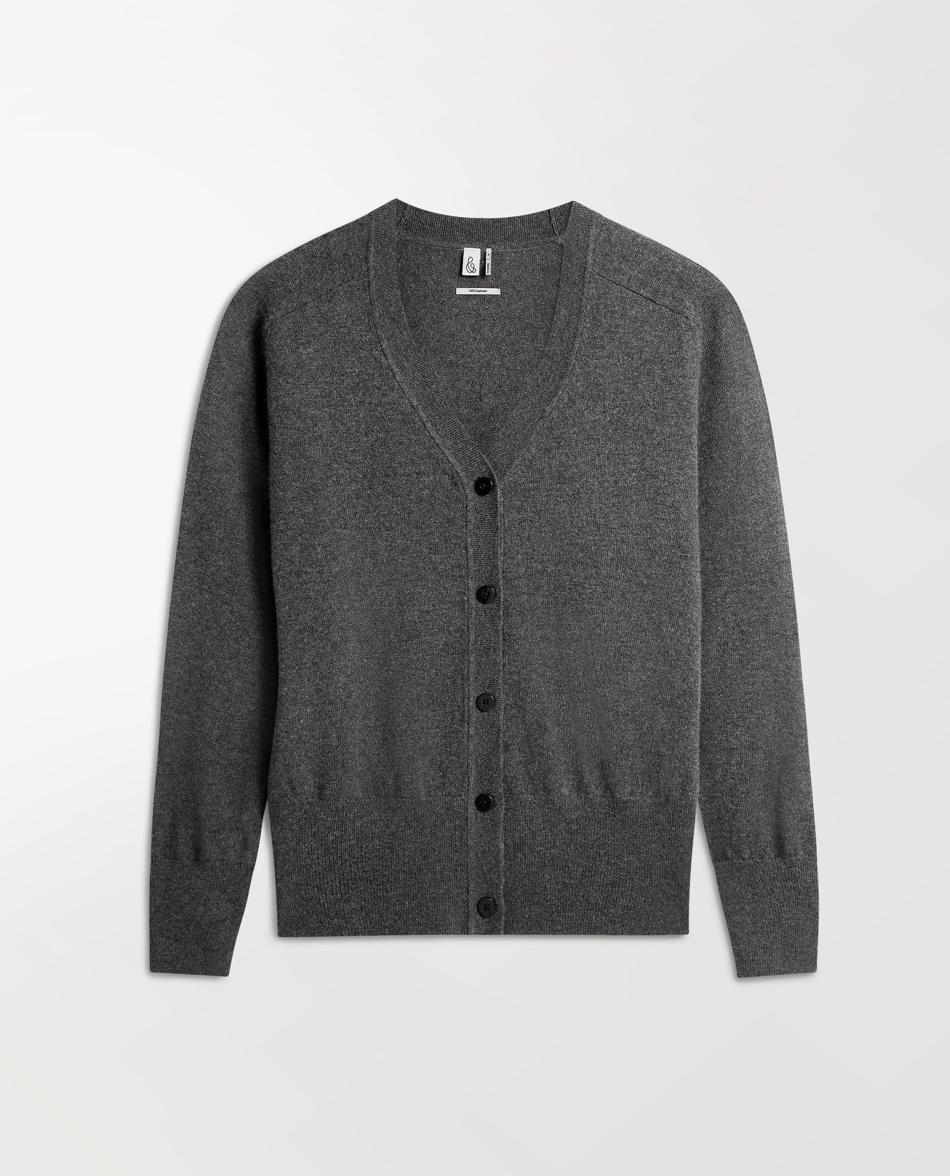 Image 2 of 5 showing Rise & Fall's fine cashmere blouson cardigan in graphite.