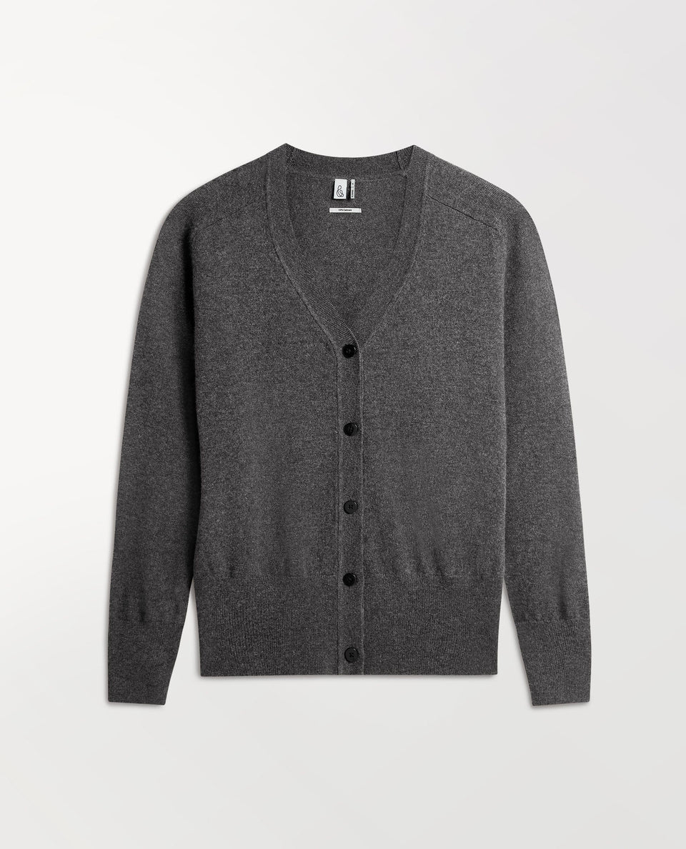 Image 2 of 5 showing Rise & Fall's fine cashmere blouson cardigan in graphite.