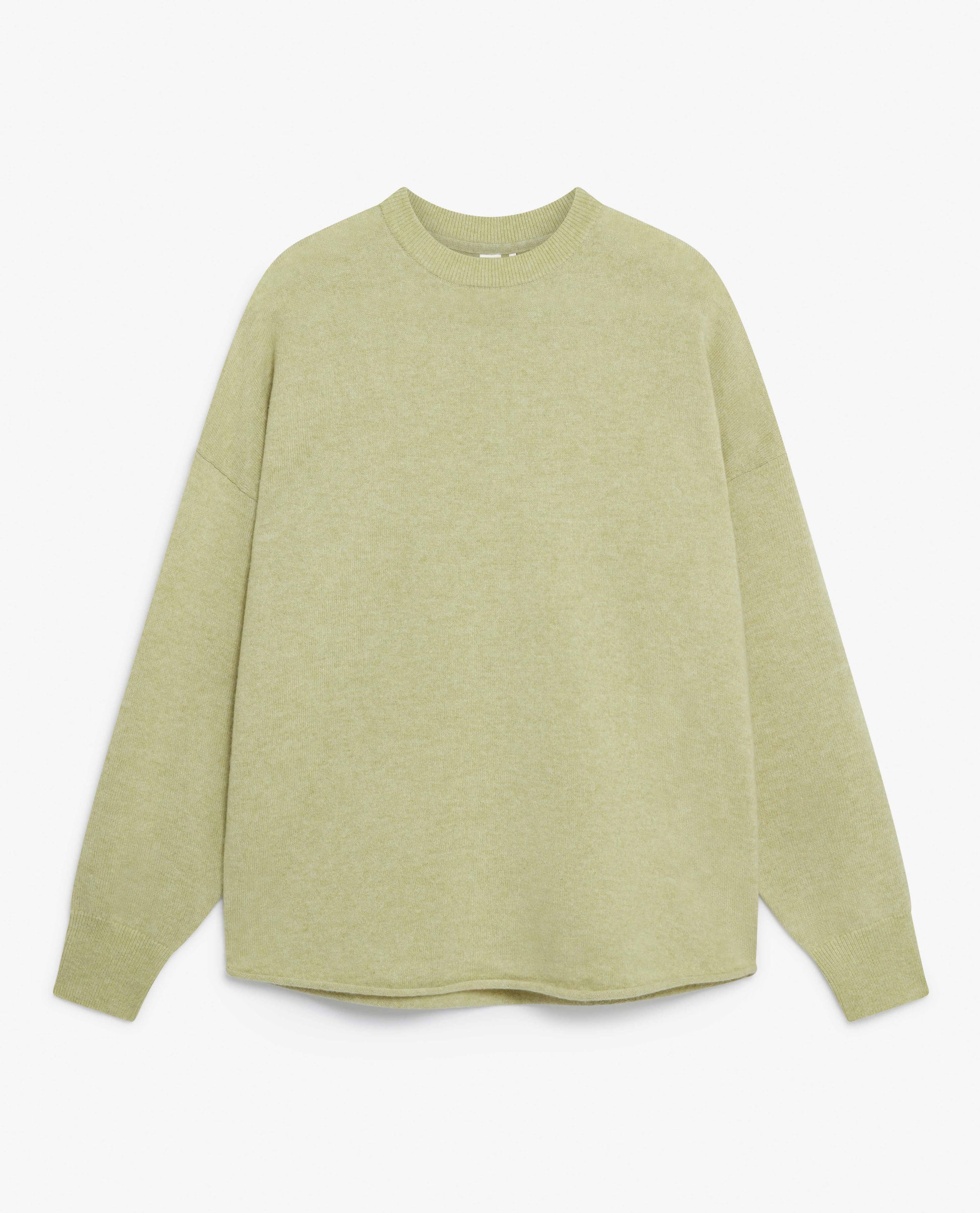 Image 2 of 5 showing Rise & Fall's lichen green fine cashmere sweatshirt.