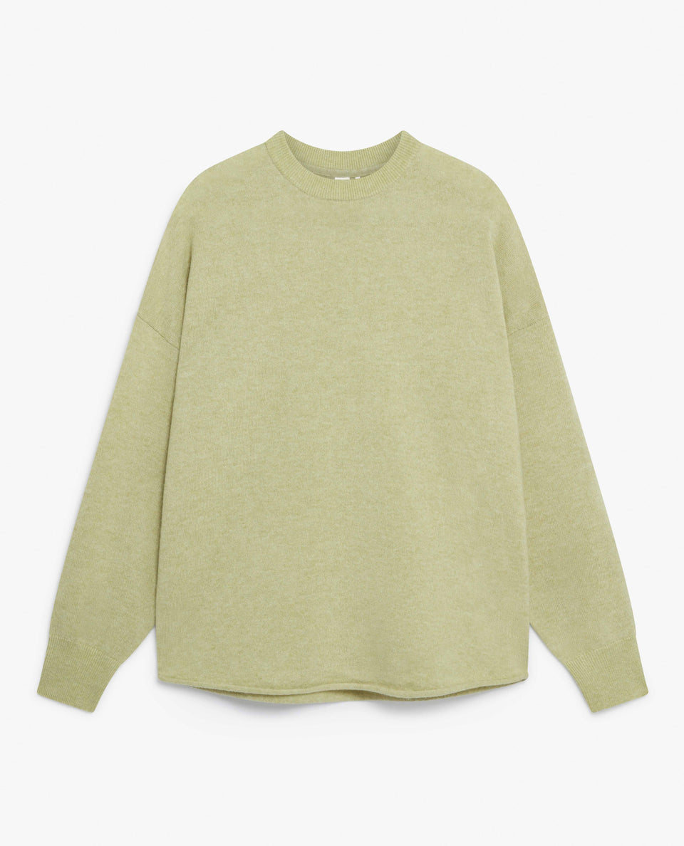 Image 2 of 5 showing Rise & Fall's lichen green fine cashmere sweatshirt.