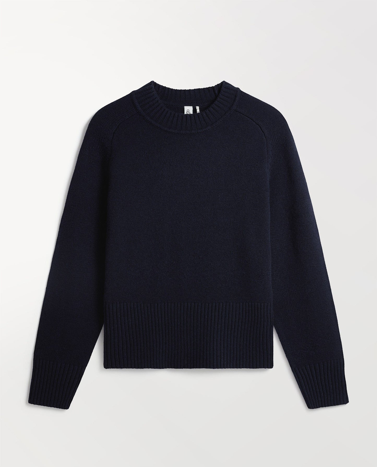 Image 2 of 6 showing Rise & Fall cashmere merino saddle sleeve crew neck jumper, colour: indigo