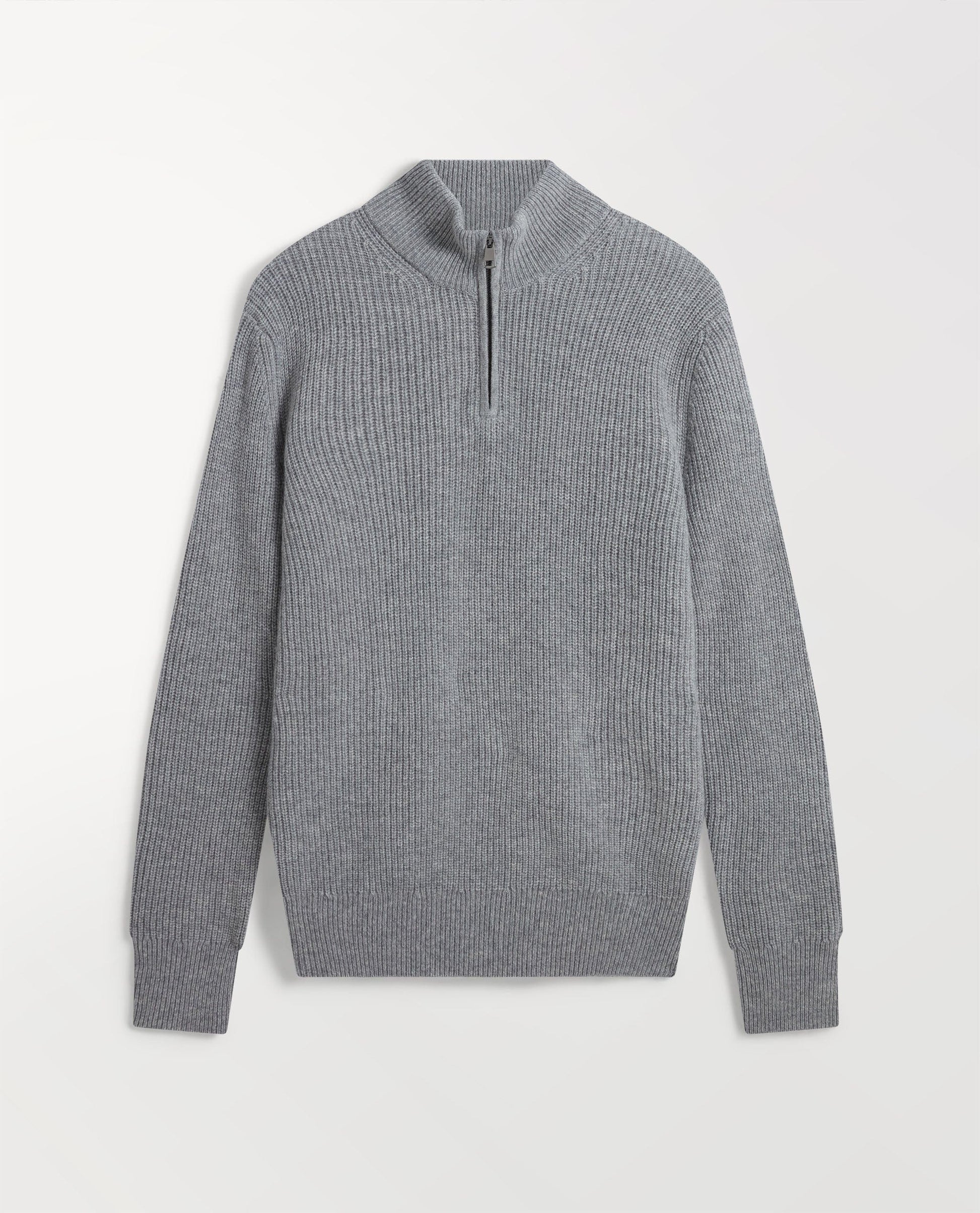 Image 2 of 6 showing Rise & Fall's Men's Cashmere Merino Fishermans Rib 1/4 Zip Jumper in grey