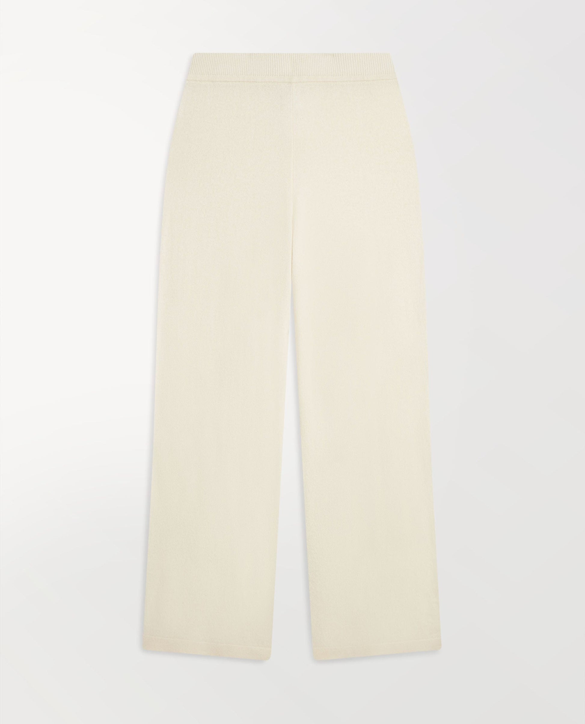 Image 2 of 6 showing Rise & Fall's cream fine cashmere wide-leg trousers.