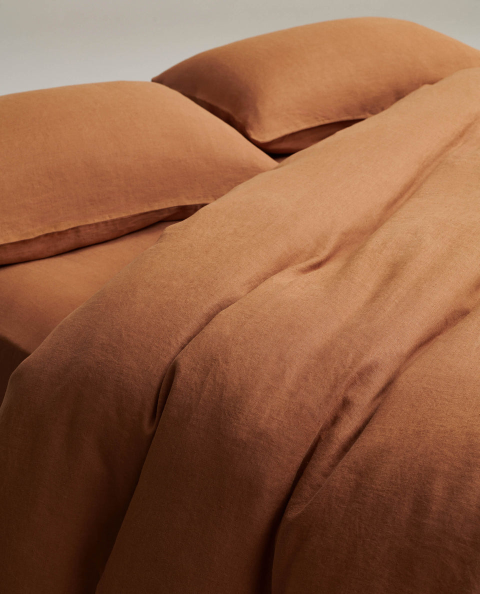 Image 3 of 3 showing Relaxed & Refined European Flax™ Linen Duvet Cover, colour: ochre.