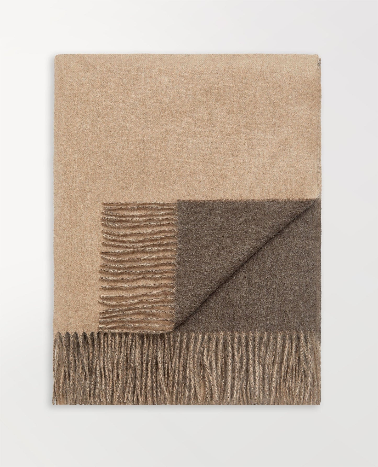 Image 3 of 7 showing Rise & Fall's finest cashmere double faced wrap, colour:  twine and mole.