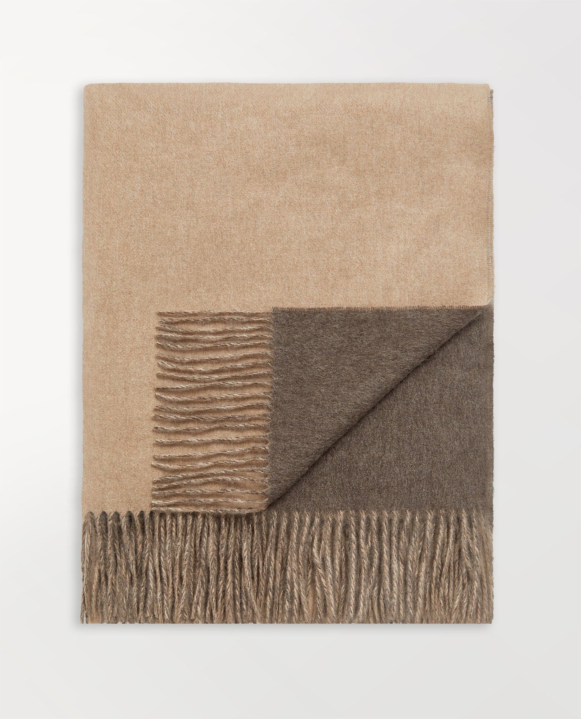 Image 3 of 7 showing Rise & Fall's finest cashmere double faced wrap, colour:  twine and mole.