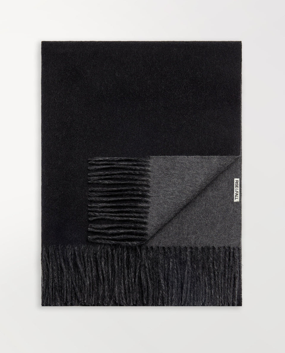 Image 4 of 5 showing Rise & Fall's finest cashmere double faced wrap, colour: black and charcoal