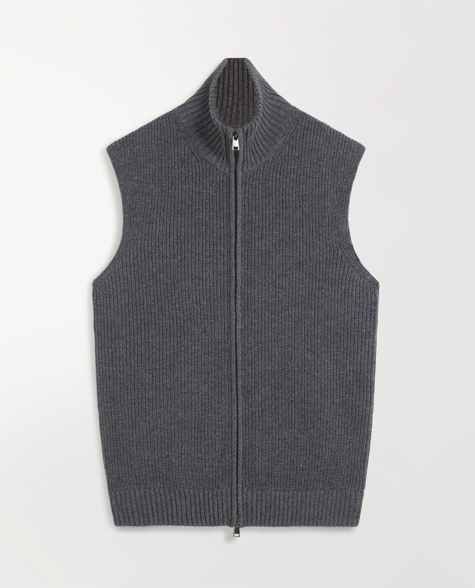 Men's Cashmere Merino Funnel Knit Vest - Graphite-[colour]-[size]-Rise &amp; Fall