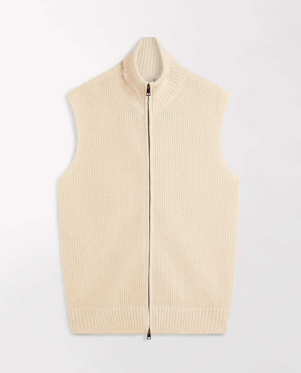 Men's Cashmere Merino Funnel Knit Vest - Parchment-[colour]-[size]-Rise &amp; Fall