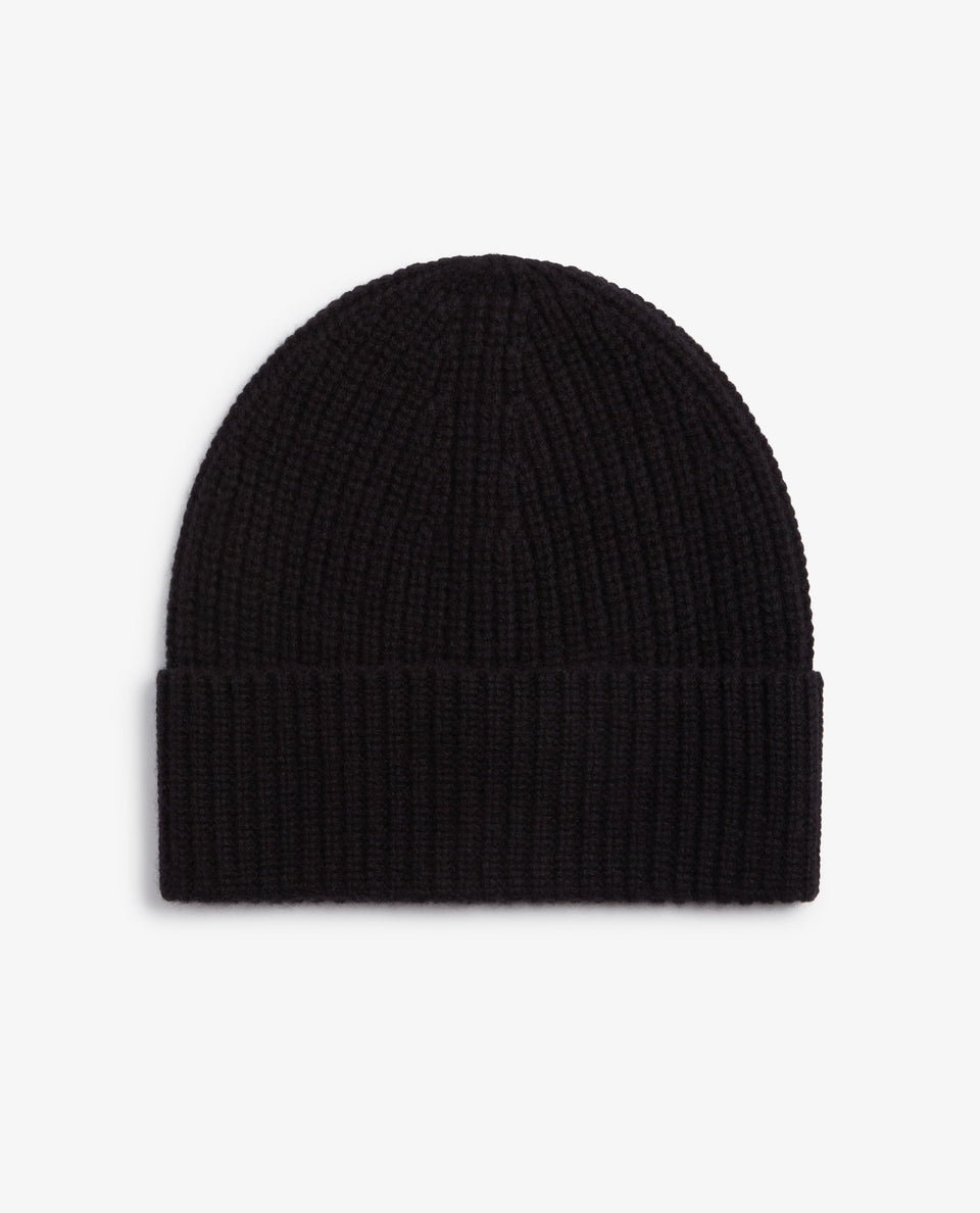 Men's Cashmere Merino Ribbed Knit Beanie - Black