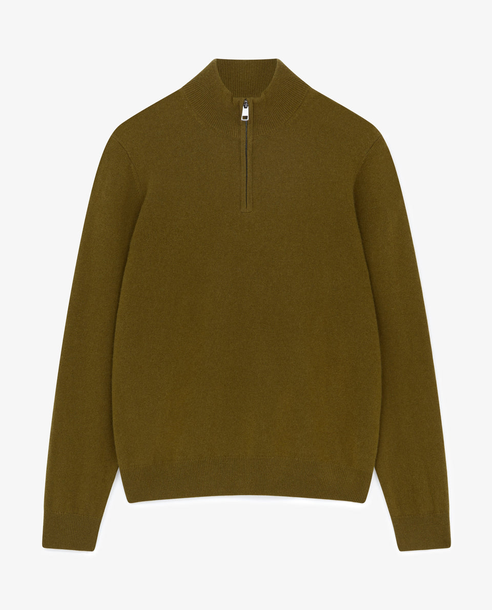 Men's Finest Cashmere 1/4 Zip Jumper - Olive