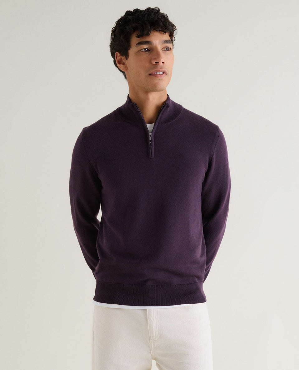 Men's Merino 1/4 Zip Jumper - Umber