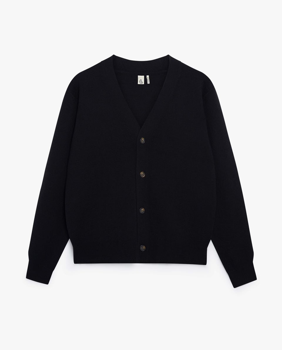Men's Merino V Neck Cardigan - Black