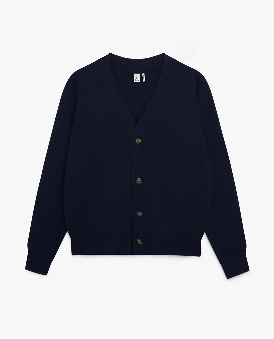 Men's Merino V Neck Cardigan - Navy