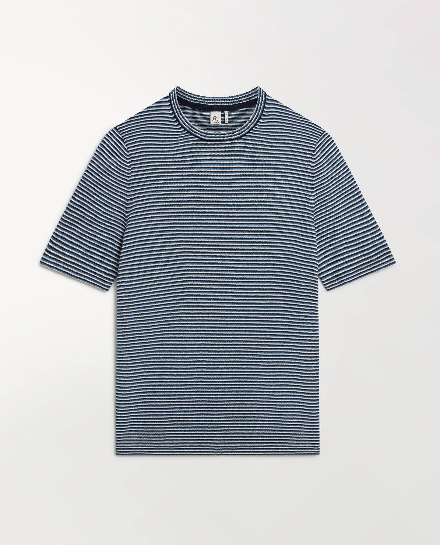 Men's Silk-Cotton Fine Knit Stripe T-Shirt - The Blues