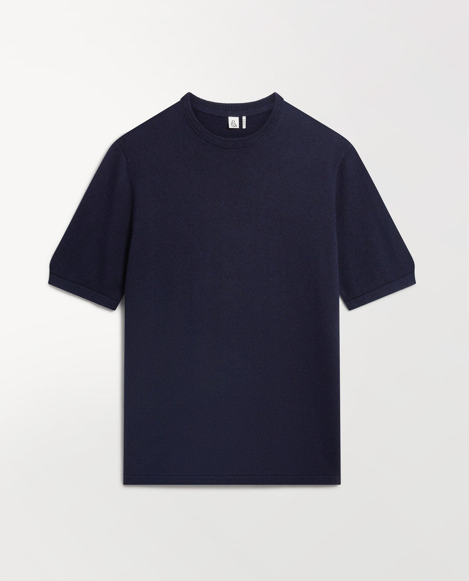 Men's Silk-Cotton Fine Knit T-shirt - Navy