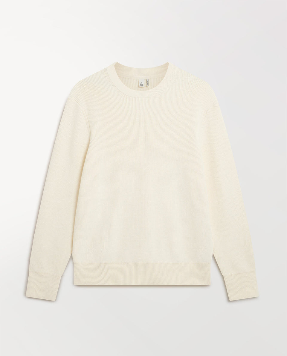 Men's Waffle Fisherman Crew Neck Jumper - Parchment