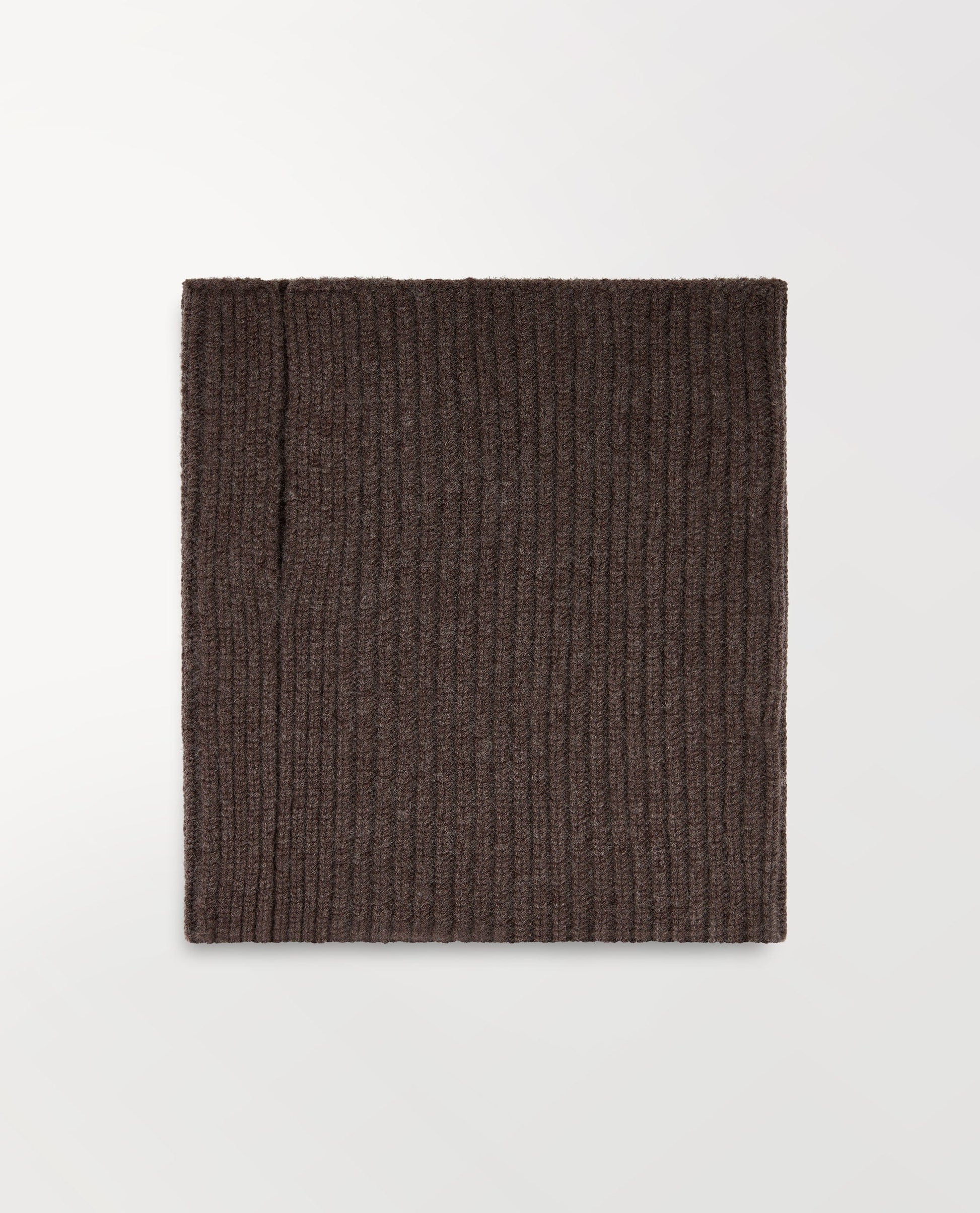 Top view of Rise & Fall's cashmere merino ribbed collar in chocolate