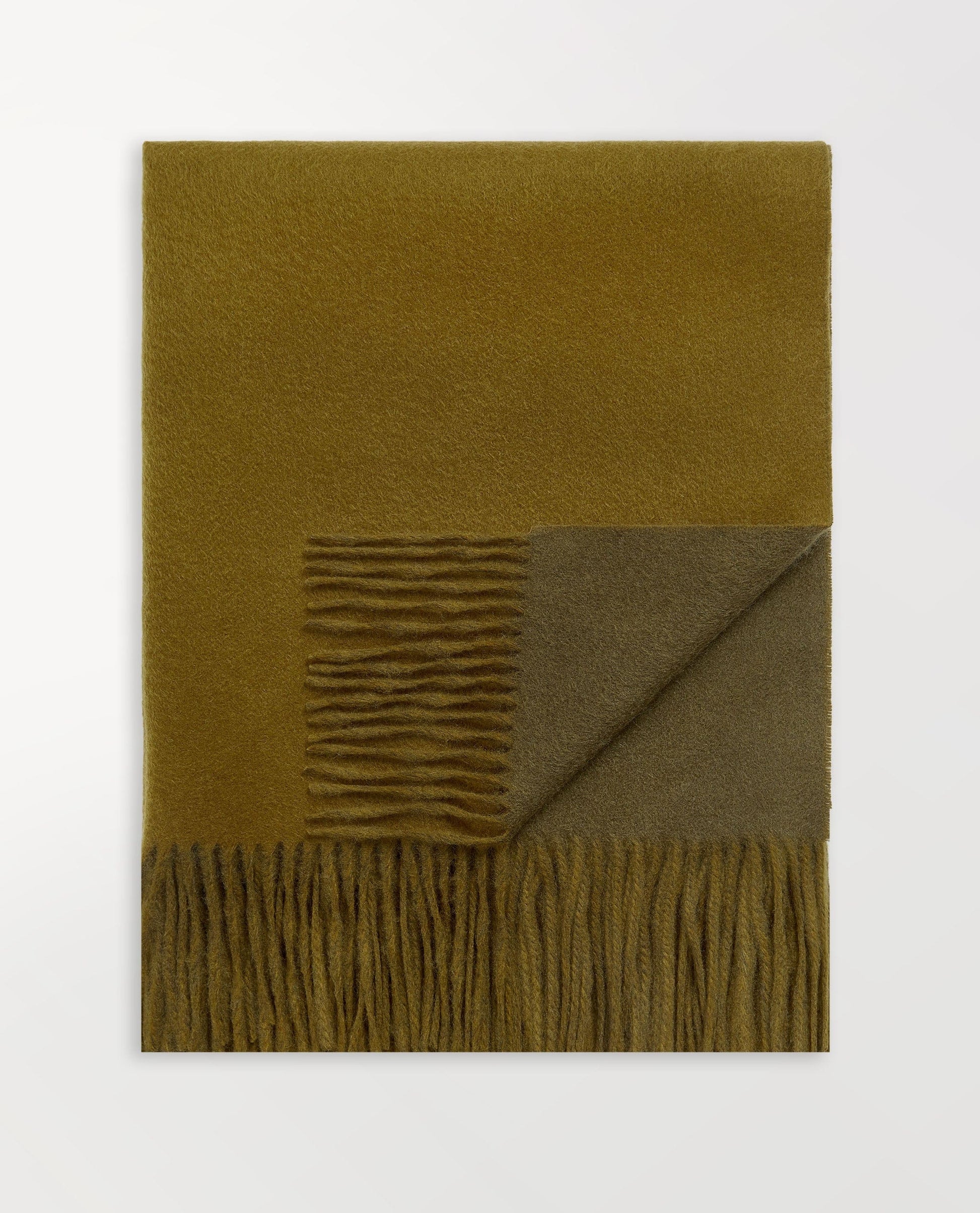 Rise & Fall's Finest Cashmere Double Faced Wrap in Golden Olive and Military Green