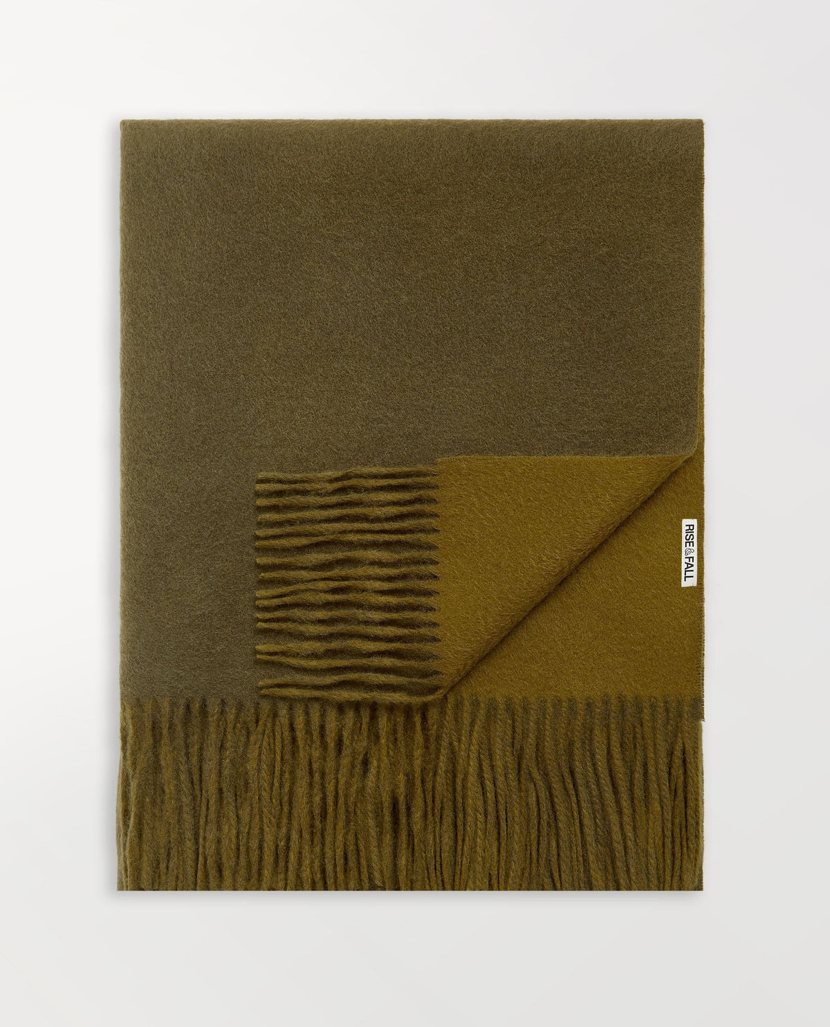 Rise & Fall's Finest Cashmere Double Faced Wrap in Military Green and Golden Olive