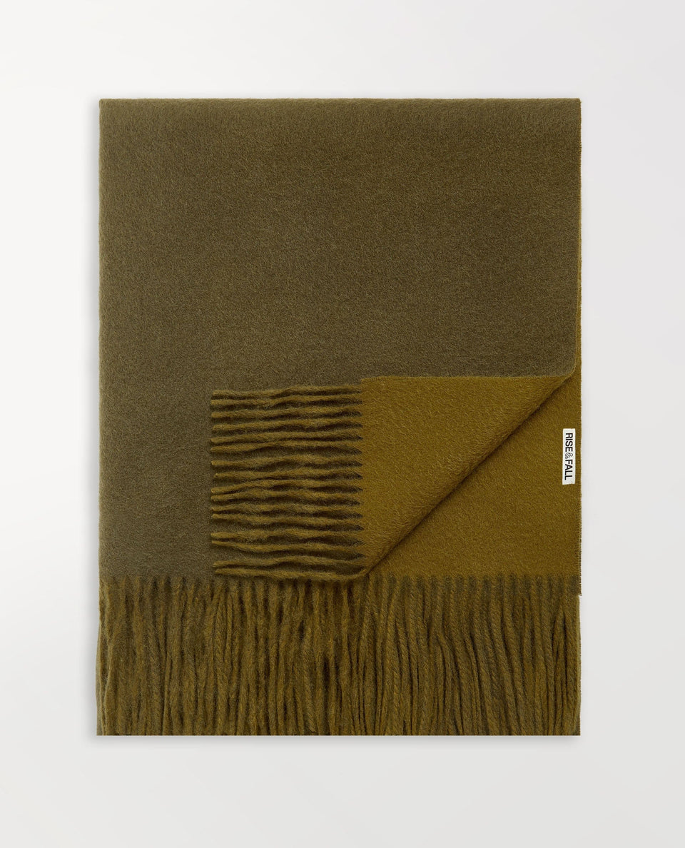 Rise & Fall's Finest Cashmere Double Faced Wrap in Military Green and Golden Olive