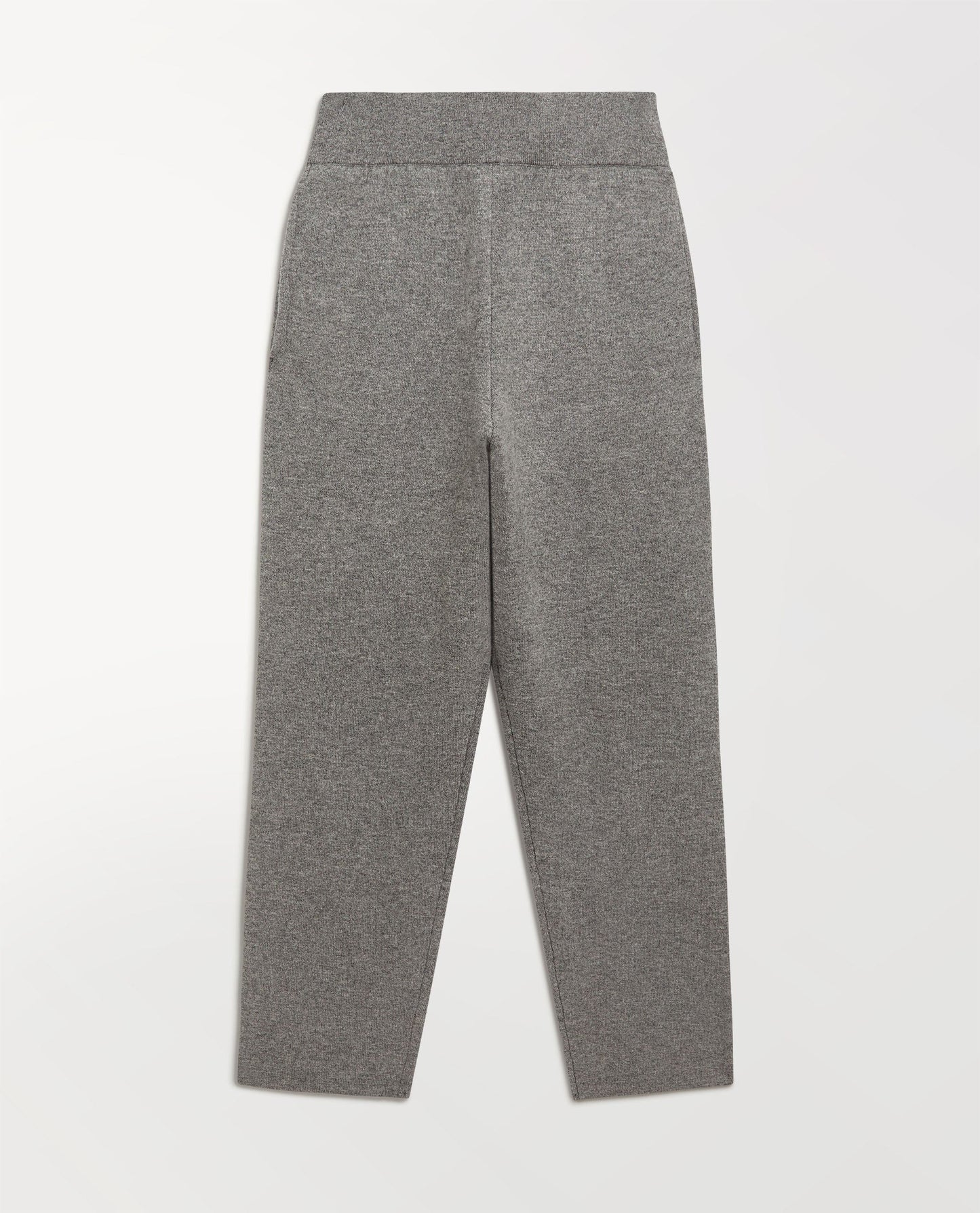 Close up of Rise & Fall's grey cashmere merino double-faced joggers.
