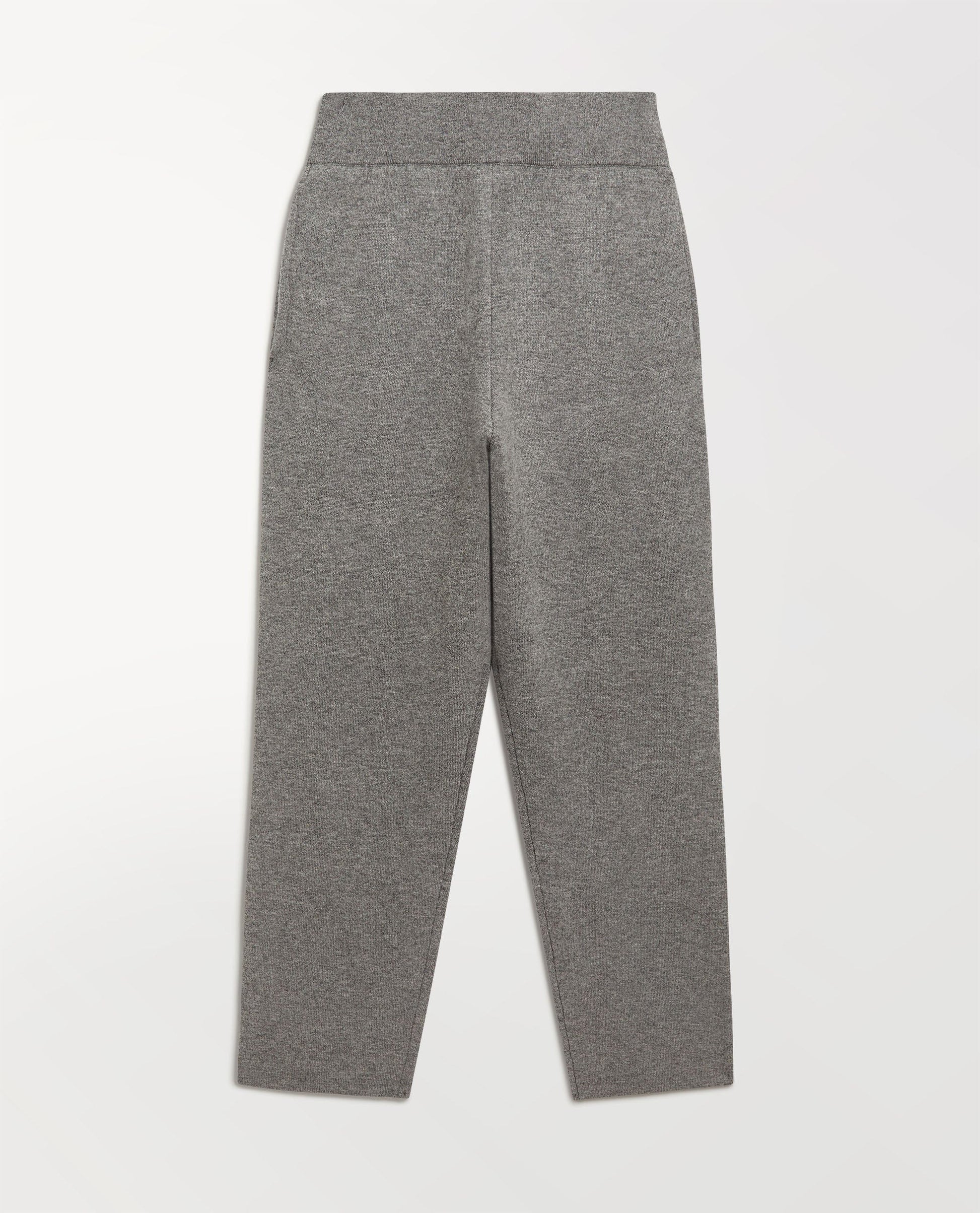 Close up of Rise & Fall's grey cashmere merino double-faced joggers.
