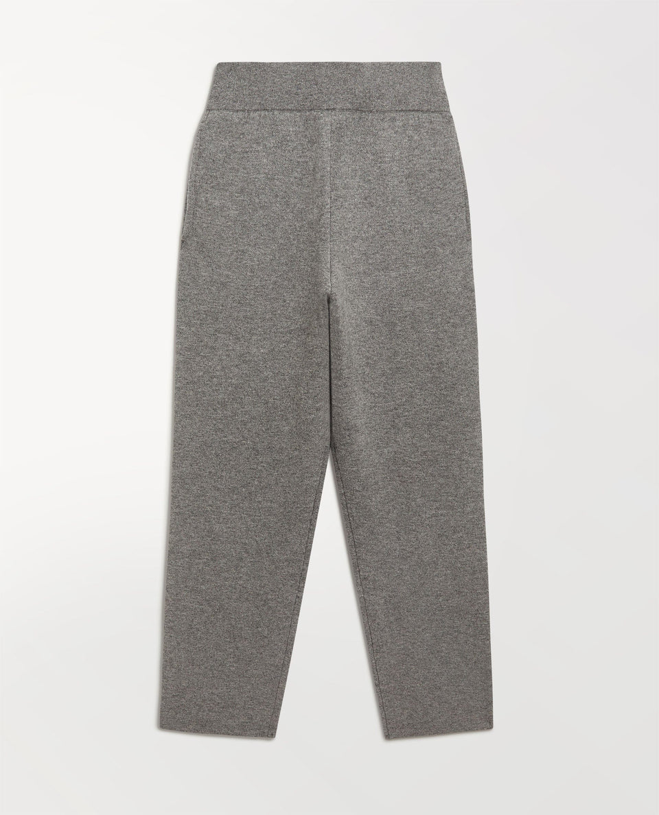 Close up of Rise & Fall's grey cashmere merino double-faced joggers.